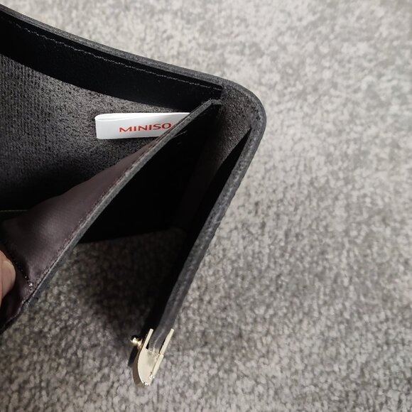 Miniso Life Women's Tri Fold Wallet Black Snap Button Closure Elegant Minimalist - Picture 3 of 5